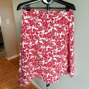 Spiegel Linen Cotton Blend Floral Scroll Paisley Red and White A-Line Skirt 12